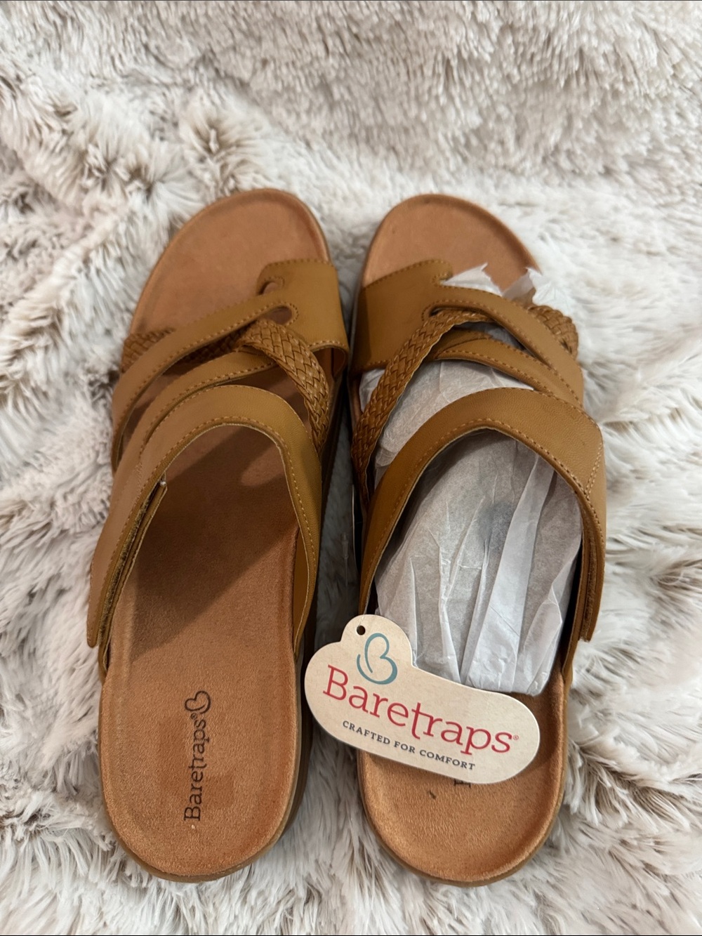 BareTraps Cognac Braided-Strap Slide Sandals